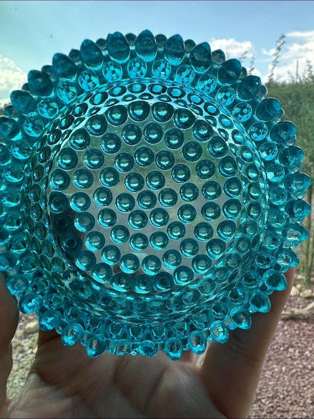 Vintage Fenton Colonial Blue Hobnail Trinket Dish Candle Holder Salt Cellar